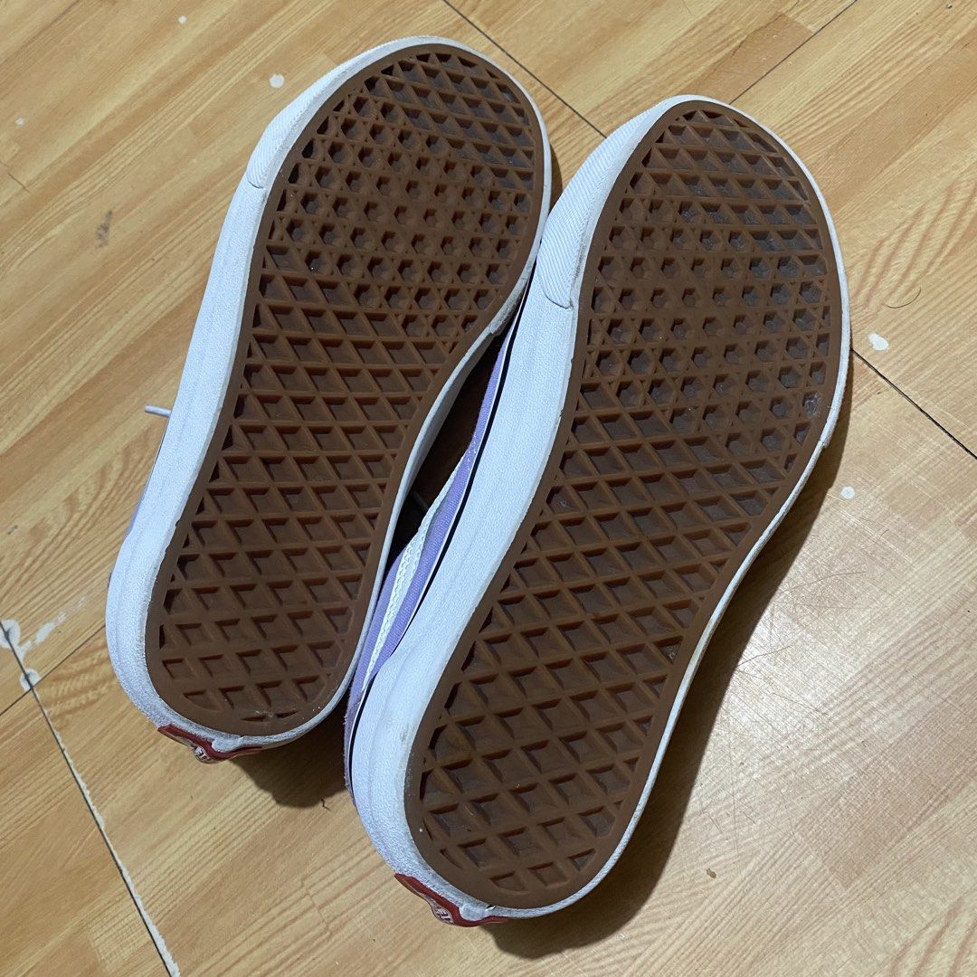 Vans OS Lavender Shoes (Category: Sneakers) located in Manila. Submitted by killthismane (Listing ID 1462113017, Image 3). Description: It features a customized backless mule design with white laces and a signature sidestripe. Size 6.5 US 38.5 EURO.
