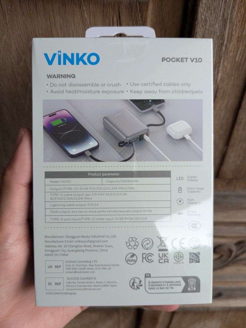 VINKO Power Bank (CCC certified) (Category: Chargers) located in Quezon City. Submitted by joewack (Listing ID 1462098288, Image 2). Description: (CCC certified) VINKO Power Bank 10,000mAh - 800 20,000mAh - 1,100 original brand new sealed loc Quezon City shipping Lalamove Grab LBC cod/gcash/maya.