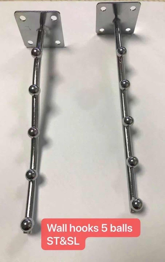 Wall mounted hooks (Category: Shelves, Cabinets & Racks) located in Manila. Submitted by mmarie092523 (Listing ID 1462165118, Image 2). Description: available: straight or wave 5 balls, 7 balls, 9 balls Materials: metal color: silver.
