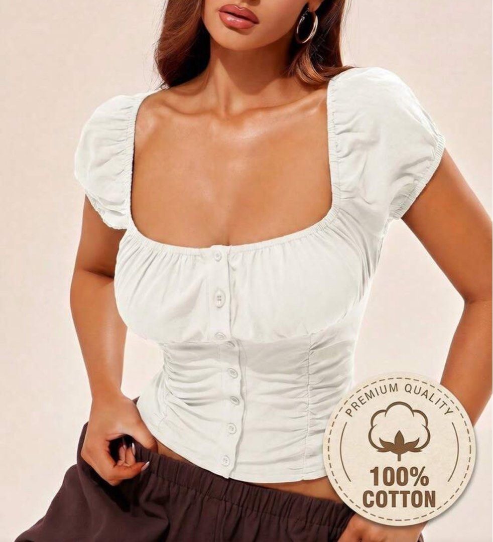 White Bustier Puff Sleeve Top Blouse (Category: Blouses) located in Makati City. Submitted by archivesby_z (Listing ID 1462098701, Image 1). Description: Brand New.
