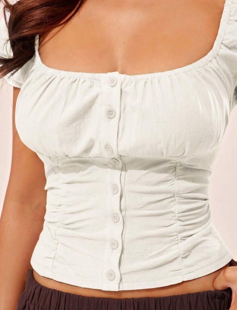 White Bustier Puff Sleeve Top Blouse (Category: Blouses) located in Makati City. Submitted by archivesby_z (Listing ID 1462098701, Image 2). Description: Brand New.