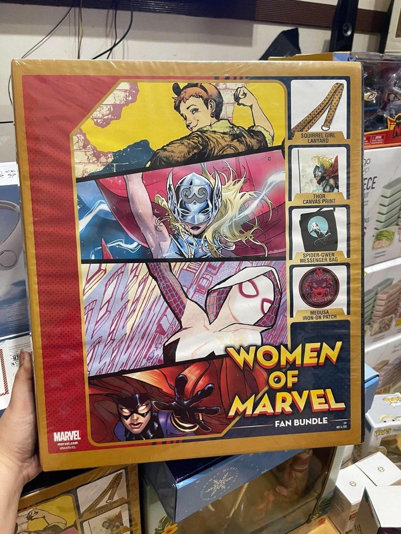 WOMEN OF MARVEL FAN BUNDLE (Category: Western Merchandise) located in Cavite. Submitted by xoxomhai (Listing ID 1462080287, Image 1). Description: ✨ WOMEN OF MARVEL FAN BUNDLE! ✨🦸‍♀️ Calling all Marvel girlies! 💥💖 Add this awesome Women of Marvel Fan Bundle to your collection! Perfect for Marvel fans, collectors, or as a gift. 🎁 📦 Bundle Includes: ✨ Squirrel Girl Lanyard ✨ Thor Canvas Print ✨ Spider-Gwen Messenger Bag ✨ Medusa Iron-On Patch 