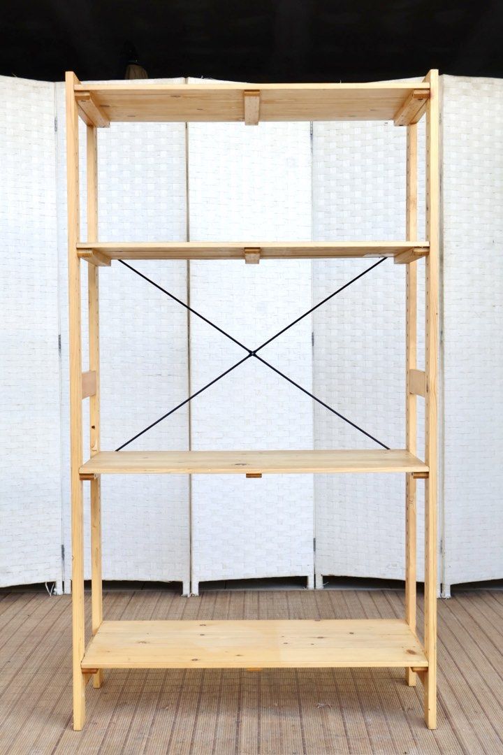 Wooden 4-Tier Shelf Storage Rack (Category: Shelves, Cabinets & Racks) located in Bulacan. Submitted by FurnitureGallery (Listing ID 1462257514, Image 1). Description: - Light wood 4-tier shelving unit - Adjustable shelves for flexible storage - Sturdy design with rear cross-bracing for stability - Simple assembly process - Approximately [insert height] tall - Ideal for organizing books, plants, and display items in any room JAPAN SURPLUS FURNITU