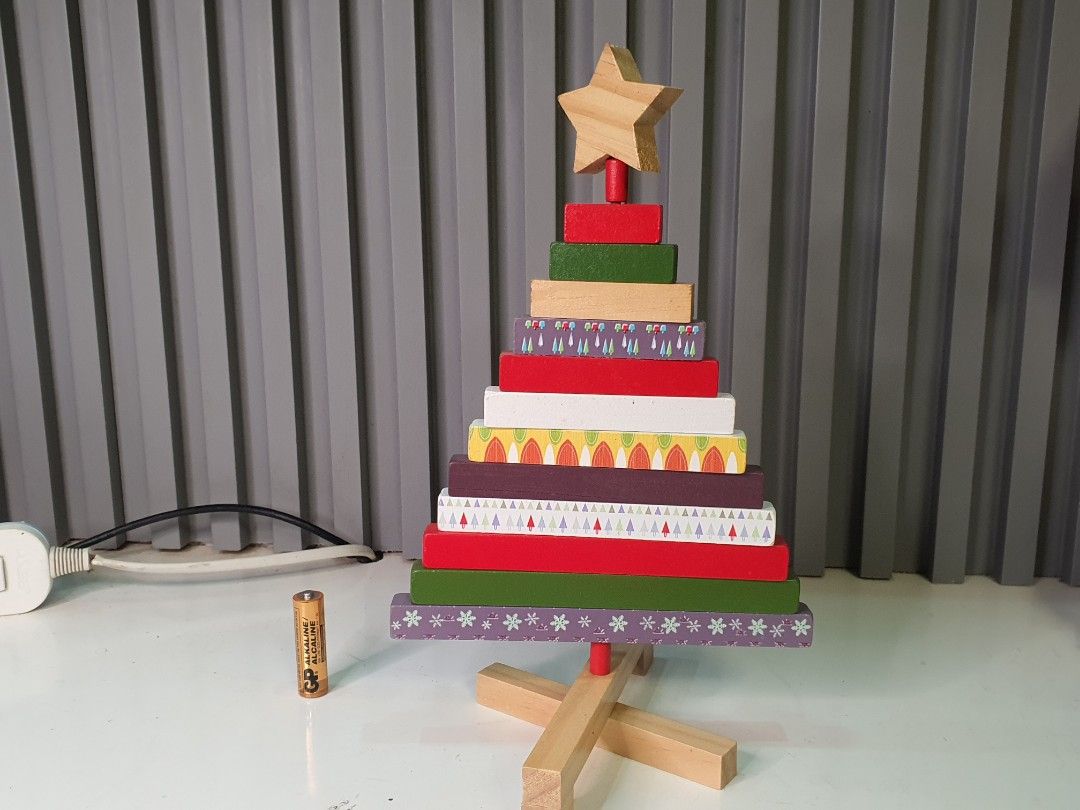 Wooden Tabletop Christmas tree (Category: Vintage Collectibles) located in Tarlac. Submitted by ziv_surplus (Listing ID 1462220021, Image 3). Description: Wooden Tabletop Christmas tree May crack ung isang vlock as shown in the picture.