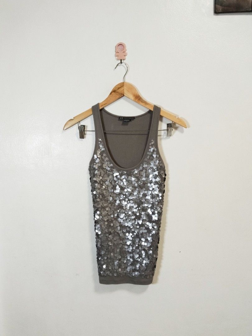 Y2k armani exchange sequin tank top (Category: Sleeveless) located in Pateros City. Submitted by blashjunks.y2k (Listing ID 1462241836, Image 2). Description: Y2K ARMANI EXCHANGE SEQUIN TANK TOP SIZE SMALL 650PHP MSG US.