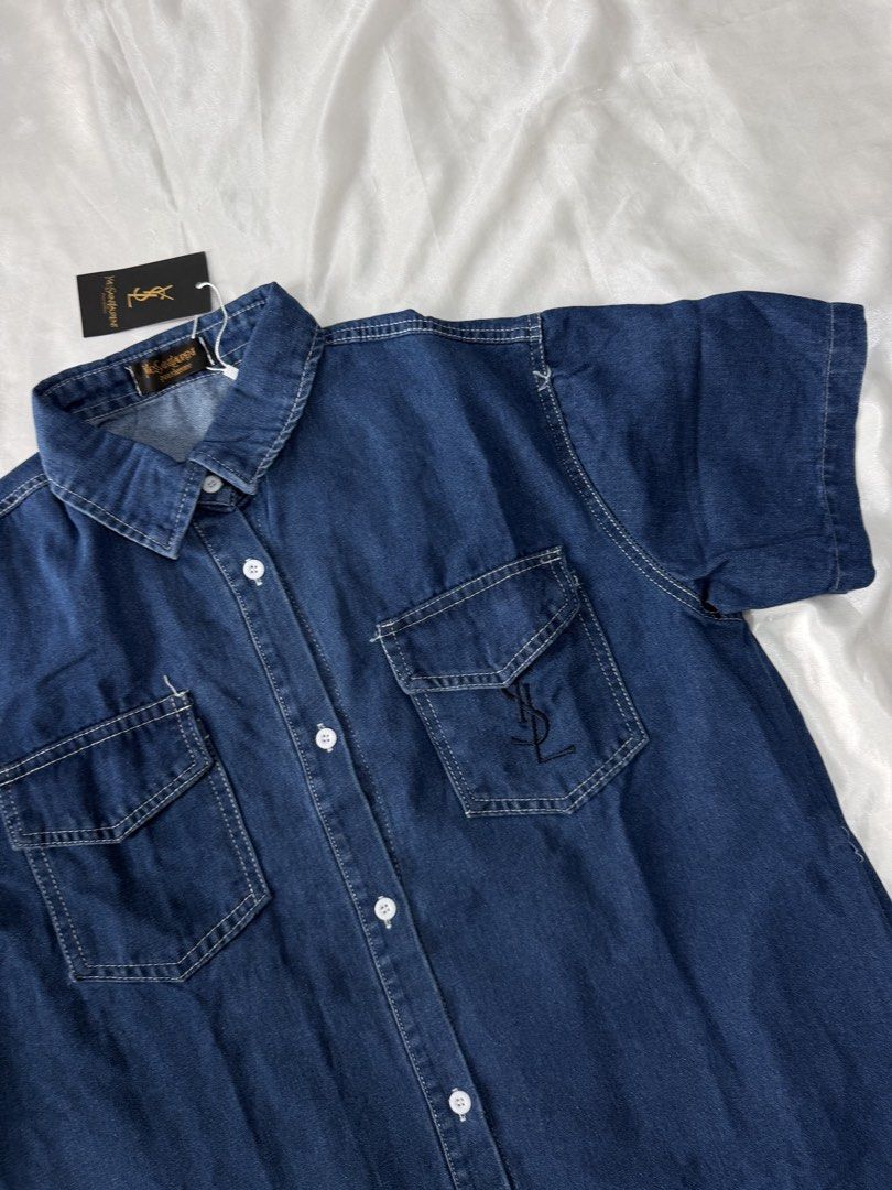 YSL button down collared denim dress (Category: Dresses) located in Bulacan. Submitted by byppishh__ (Listing ID 1462084465, Image 3). Description: Size: fits XL Width: 38” Length: 44” Sleeve: 8.5” Brand new w/ tag HQ A material.