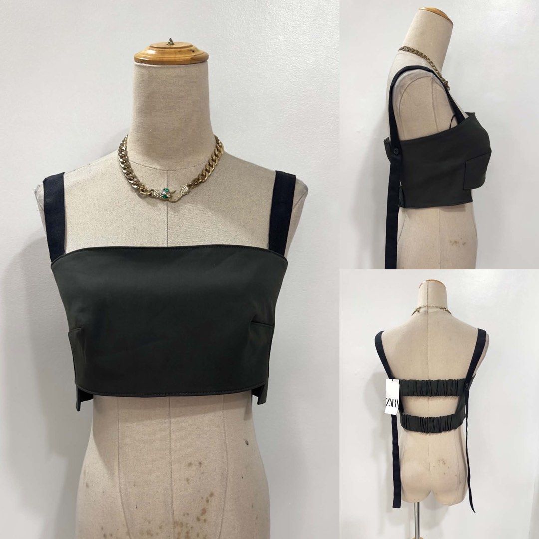 Zara Black Cropped Top with Straps (Category: Sleeveless) located in Bacolod City. Submitted by bhabissagal-05763 (Listing ID 1462190983, Image 2). Description: - Zara Black Cropped Top - Size: Medium - Neckline: Square - Straps: Adjustable - Back Detail: Elasticated with tie-up ribbons - Origin: Made in Morocco - Styling: Great for layering or wearing solo.