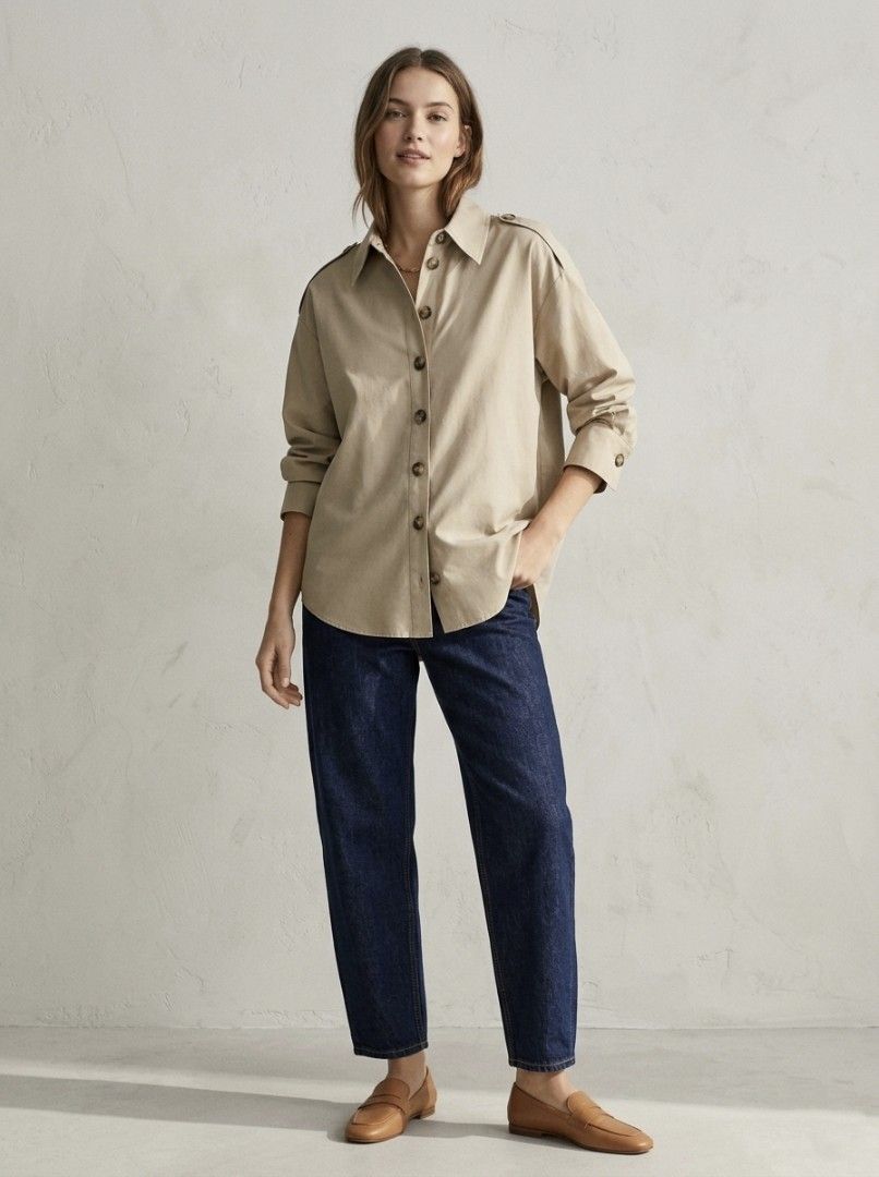 ZARA button down longsleeve-beige (Category: Longsleeves) located in Baguio. Submitted by esselingri00355 (Listing ID 1462096177, Image 1). Description: no issue 550+sf gcash payment j&t W21 L26½-28 small on tag best fit M-L.