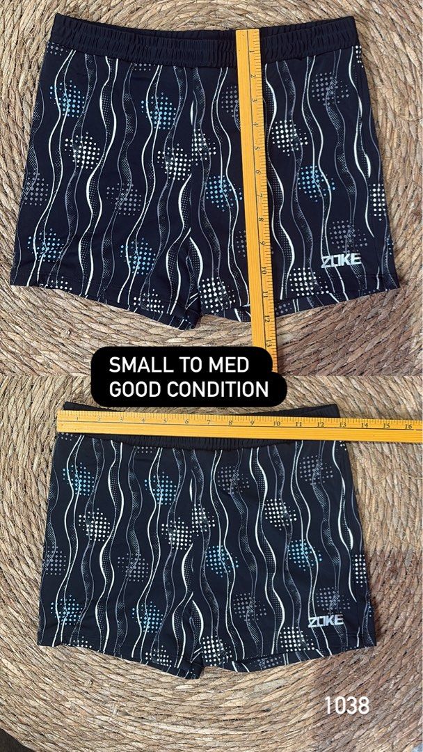 ZOKE Athletic Shorts Small to Medium (Category: Shorts) located in Malabon City. Submitted by lheithriftshop (Listing ID 1462139546, Image 1). Description: - ZOKE athletic shorts - Cool wavy pattern: Black with white, grey, and blue accents - Comfortable elastic waistband - Ideal for running and workouts - Size: Small to Medium - Condition: Good.