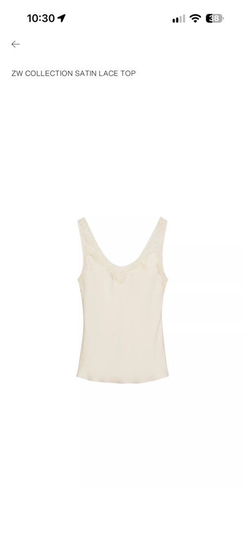 ZW Collection Satin Lace Top (Category: Blouses) located in Angeles City. Submitted by adeclutters__ (Listing ID 1462104567, Image 1). Description: - Cream colored satin cami top - Features delicate lace trim along the neckline - Simple and chic design - Versatile for layering or wearing on its own Bought at 2795 Selling at 1200.