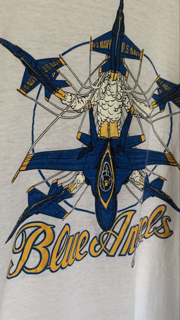 1987 US Navy Blue Devils shirt (Category: Tshirts & Polo Shirts ) located in Quezon City. Submitted by curatedtaste (Listing ID 1462264802, Image 2). Description: 1987 US Navy Blue Angels shirt Printed and Made in USA On Healthknit tag; single stiched XL on tag ; fits modern Medium Dimension (actual on tape) Shoulders:18 Chest:20 Sleeves:8 Length:26 Good vintage condition .