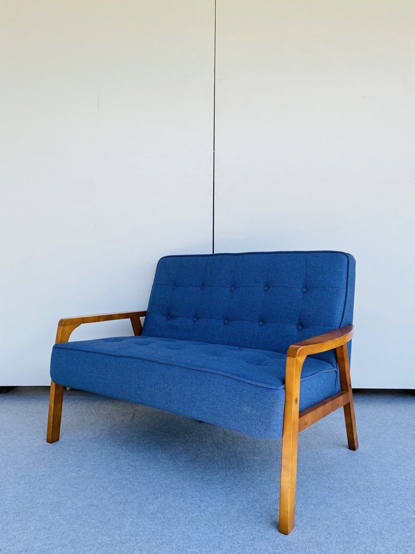 2-Seater Modern Wooden Sofa (Category: Sofas) located in Manila. Submitted by elliefurnies31 (Listing ID 1462298429, Image 2). Description: "JAPAN SURPLUS" 2-SEATER MODERN WOODEN FABRIC SOFA SIZE: 46L" x 26W" x 16Sh" x 31H" inches (AS-IS ITEM) IN GOOD CONDITION.