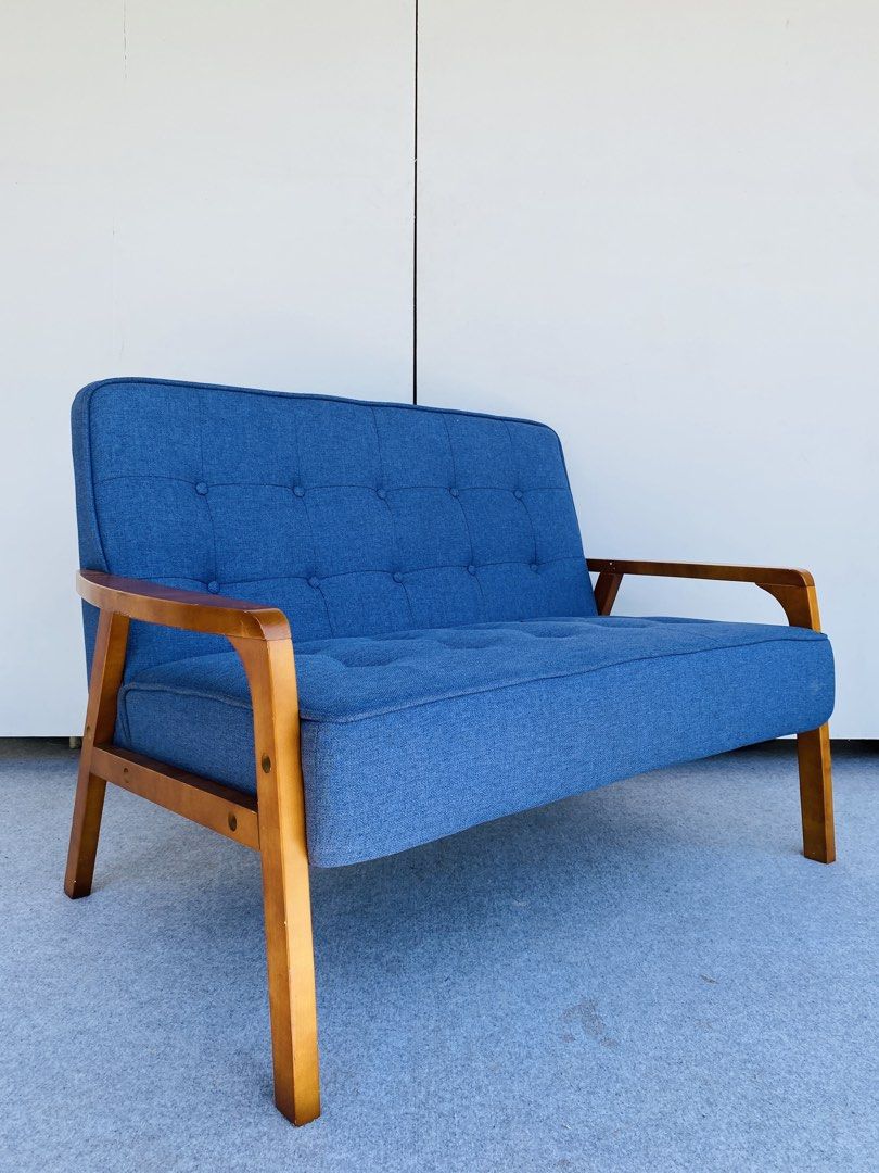 2-Seater Modern Wooden Sofa (Category: Sofas) located in Manila. Submitted by elliefurnies31 (Listing ID 1462298429, Image 3). Description: "JAPAN SURPLUS" 2-SEATER MODERN WOODEN FABRIC SOFA SIZE: 46L" x 26W" x 16Sh" x 31H" inches (AS-IS ITEM) IN GOOD CONDITION.
