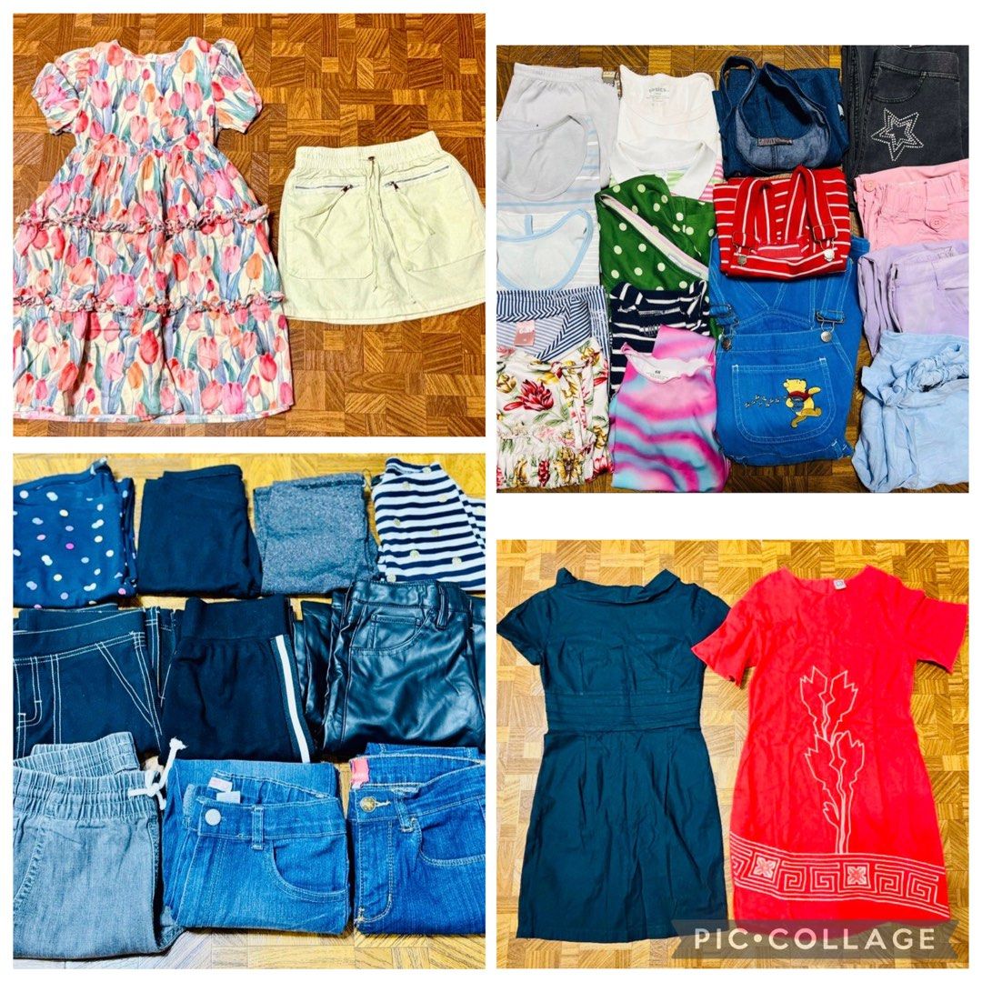 31 PCS ASSORTED CLOTHES FOR GIRLS (Category: Babies & Kids Fashion) located in Quezon City. Submitted by frappes (Listing ID 1462272414, Image 1). Description: - Bundle of girls' clothes - Includes floral tiered dress - Yellow skirt - Denim overalls with Winnie the Pooh patch - Assorted jeans, leggings, and striped tops - Some items are H&M brand - Great mix for everyday wear and play.