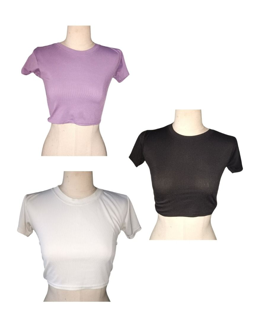 3-Pack Ribbed Crop Tops - Purple, Black, White (Category: Others Tops) located in Caloocan City. Submitted by avezam (Listing ID 1462365901, Image 1). Description: - Set of 3 ribbed crop tops - Colors: Lavender Purple, Black, White - Style: Short-sleeved, crew neck - Material: Stretchy for comfort - Perfect for everyday wear and layering.