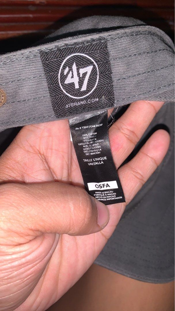 47 Brand NFL Baseball Cap (Category: Caps & Hats) located in Manila. Submitted by ford_changan (Listing ID 1462341208, Image 2). Description: - Grey 47 Brand baseball cap - Features official NFL logo - Adjustable strap with metal buckle for a custom fit - OSFA (One Size Fits All) - Made in Macau.