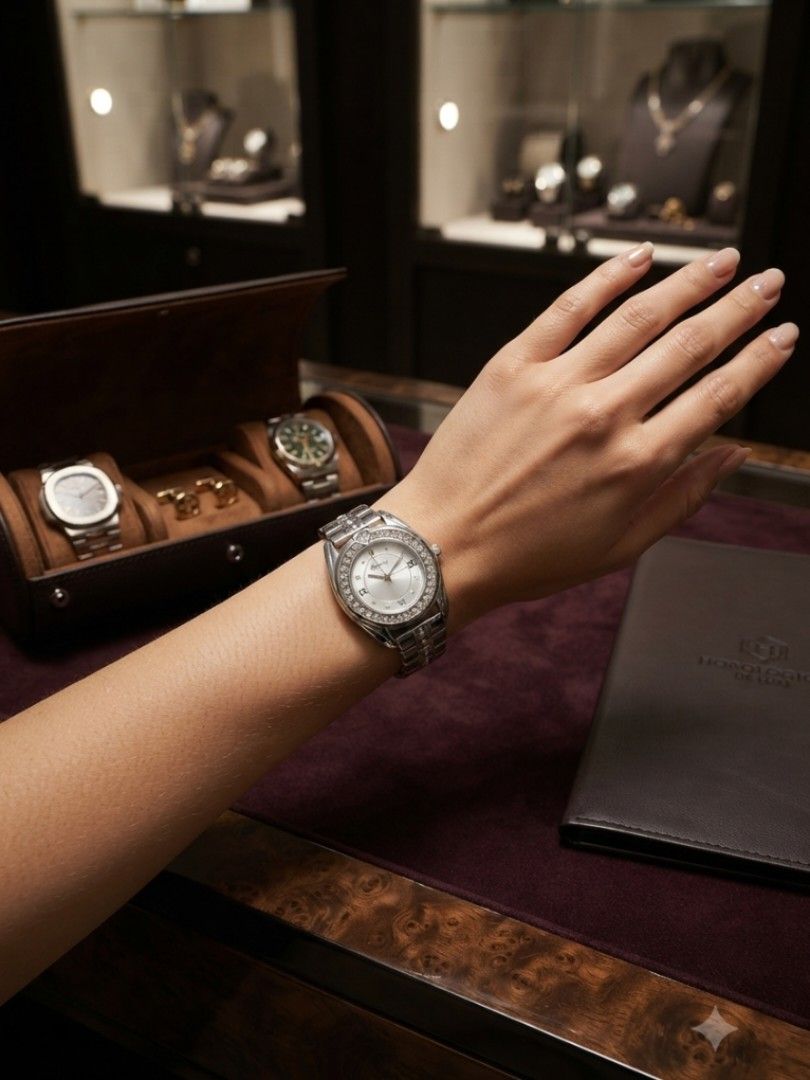 ✨ BRIGHTON Dana Point Silver Crystal Accent Watch ✨ (Category: Women's Watches) located in Manila. Submitted by shopyourstyleph (Listing ID 1462371872, Image 2). Description: Model: Dana Point Design: Features a silver-plated finish, a distinct signature etched heart accent directly above the 12 o'clock marker, a crystal-encrusted bezel, and a patterned metallic link bracelet. Dial: Light silver dial displaying Roman numerals at the primary hours