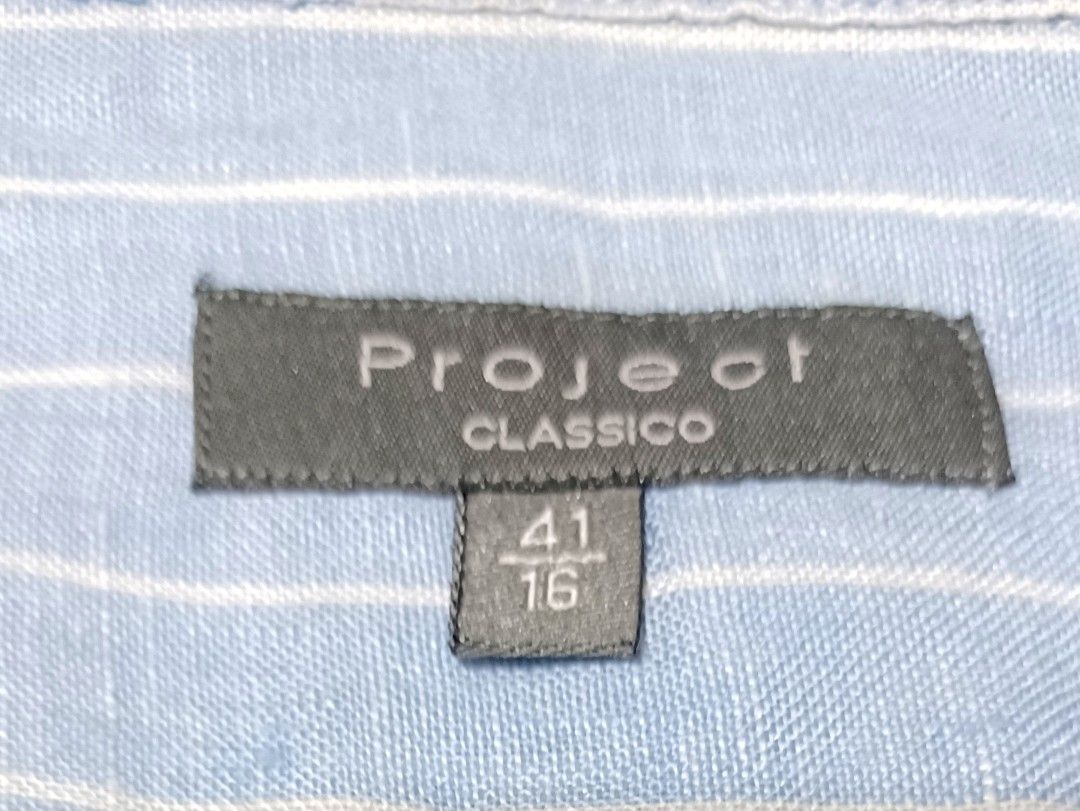 👔 Project Classico Short-Sleeve Linen Shirt (Category: Tshirts & Polo Shirts ) located in Quezon City. Submitted by wjmae (Listing ID 1462323586, Image 3). Description: Brand: Project Classico — imported by UPIM SRL, Milano 🇮🇹 Size: 41/16 (Collar 41cm → approx Men’s L/XL) Material: 100% Linen — lightweight, breathable, naturally textured, temperature-regulating Origin: Made in China; Imported by UPIM SRL, 20151 Milan, Italy Colour: Soft sky bl