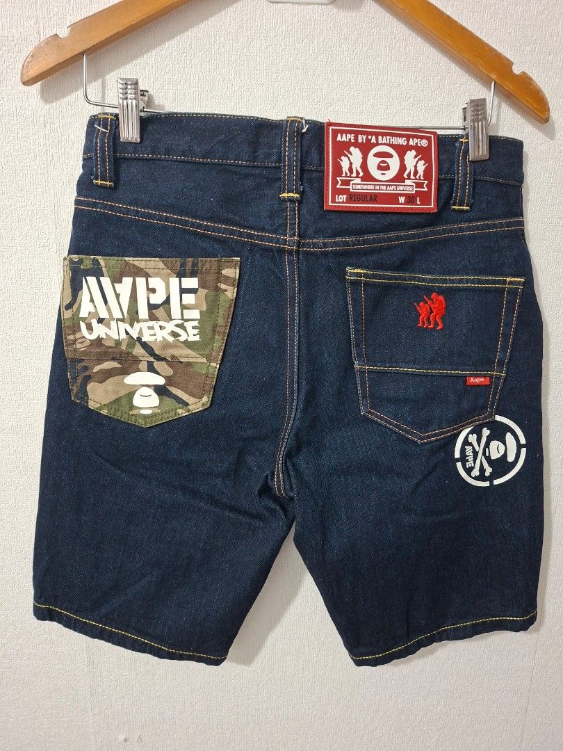 Aape denim jorte (Category: Shorts) located in Cavite. Submitted by labbudds20 (Listing ID 1462325503, Image 3). Description: aape by a bathing jorts size small waistline 30 to 31 length 18.5 inches leg opening 9 inches excellent to new condition see pictures for details.