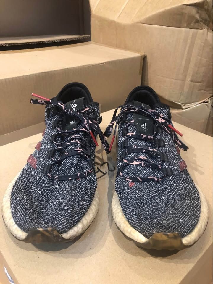 Adidas PureBoost DPR Running Shoes (Category: Sneakers) located in Mandaluyong City. Submitted by ajandriah.s (Listing ID 1462280175, Image 1). Description: - Adidas PureBoost DPR running shoes - Black knit upper with red accents - Patterned laces - Responsive Boost midsole for ultimate comfort - Versatile for running and casual wear - Minor signs of wear on soles and uppers, but plenty of life remaining.