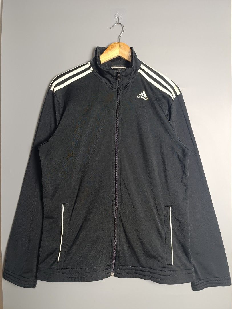 Adidas Track Jacket Black White Stripes (Category: Coats, Jackets and Outerwear) located in Magalang. Submitted by acethriftonlineshop (Listing ID 1462431612, Image 1). Description: Adidas Full-Zip Track Jacket Dimension: 23 x 29 Size: L-XXL Price: 649.