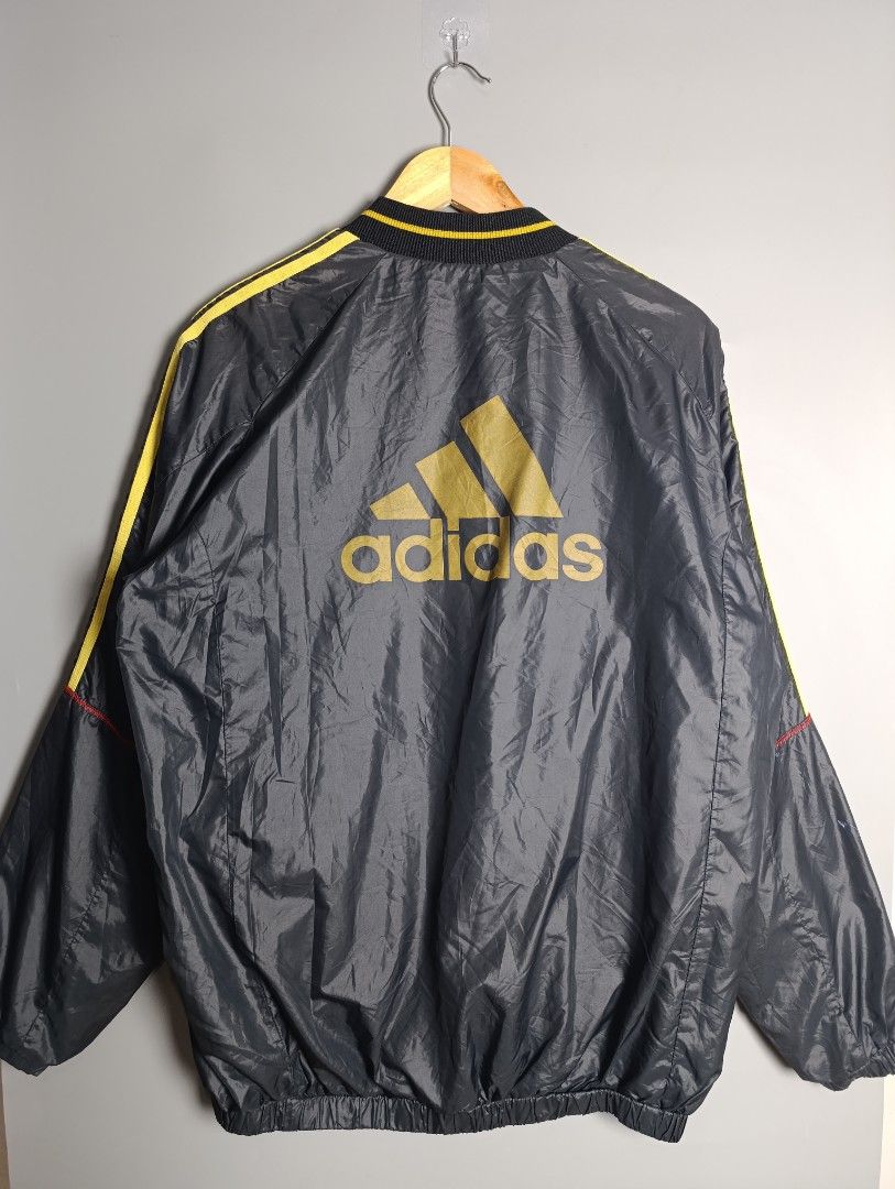 Adidas Track Jacket Pullover V-Neck Yellow Stripes (Category: Coats, Jackets and Outerwear) located in Magalang. Submitted by acethriftonlineshop (Listing ID 1462431807, Image 2). Description: Adidas Nylon Pullover Windbreaker Dimension: 24.5 x 28 Size: L-XL Issue: Paint Stain Price: 299.