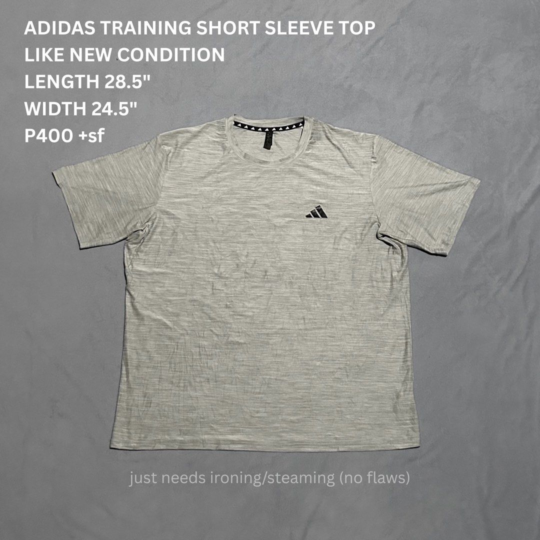 Adidas Training Short Sleeve Top Grey (Category: Activewear) located in Miagao. Submitted by mjhandpicked (Listing ID 1462369091, Image 1). Description: Adidas Training Short Sleeve Top Grey (requires ironing or steaming po hehe, pero guaranteed 100% no flaws) Size: 2XL on tag Condition+Color: 10/10 Please no rush shipping unless available😊 MOP: GCash MOD: J&T Express Location: Iloilo Province.