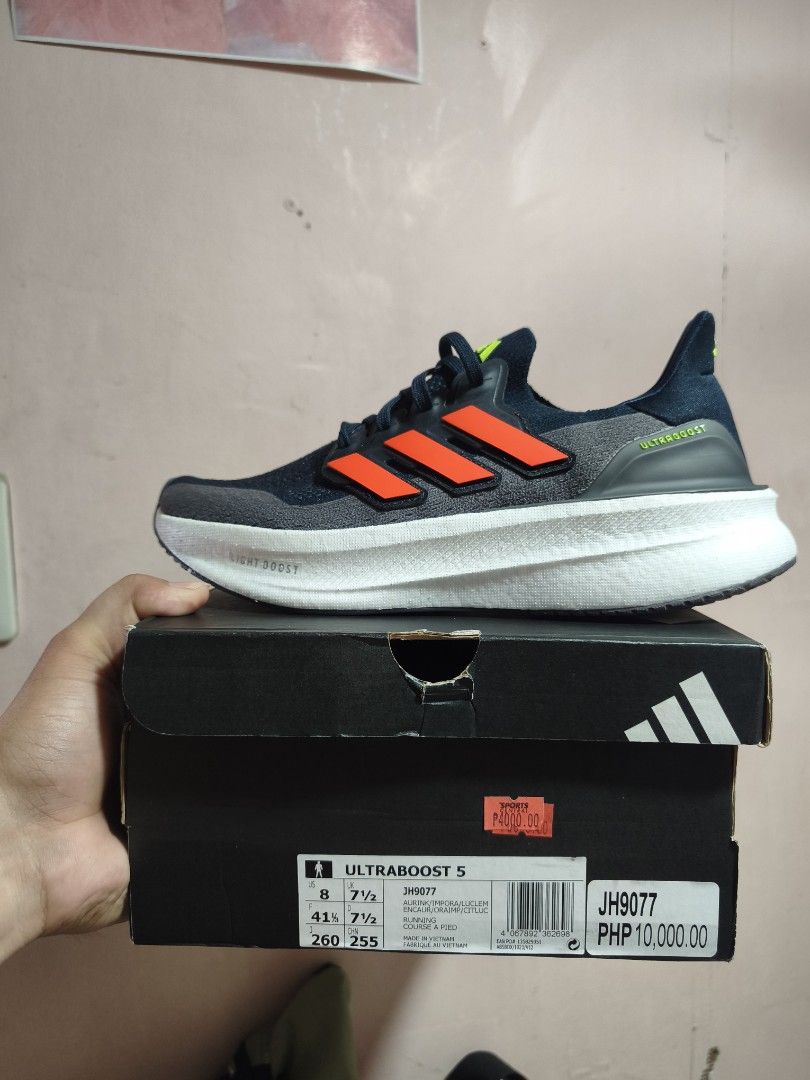 Adidas Ultraboost 5 size 8US (Category: Sneakers) located in Manila. Submitted by rnmclt (Listing ID 1462411799, Image 1). Description: For sale Brandnew 3k fix Never been used Fit to size : 7.5US/8US/8.5US Colorway: Impact orange/lucid lemon RFS : wrong size Tandangsora Quezon city meet up LBC or Lalamove sa malayo.