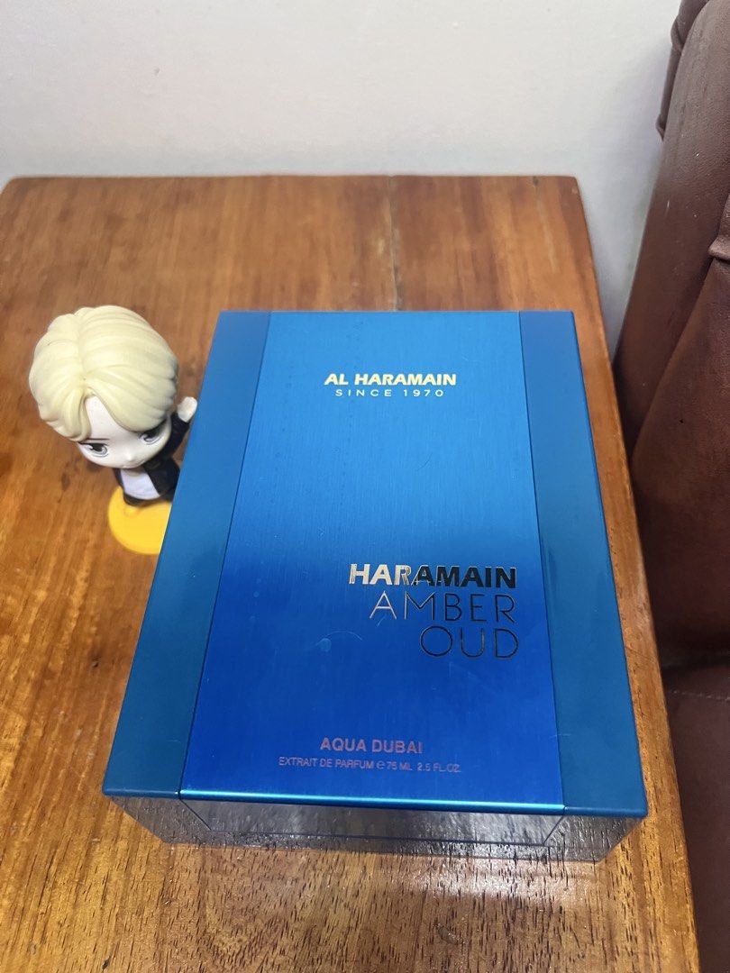 Al Haramain Amber Oud Aqua Dubai 75 ml (Category: Fragrance & Deodorants) located in Manila. Submitted by matiralexi49347 (Listing ID 1462332585, Image 2). Description: - Al Haramain Amber Oud Aqua Dubai - Extrait de Parfum - 75 ml / 2.5 fl oz - Original blue presentation box included - Sleek metallic blue bottle - Highly praised scent.