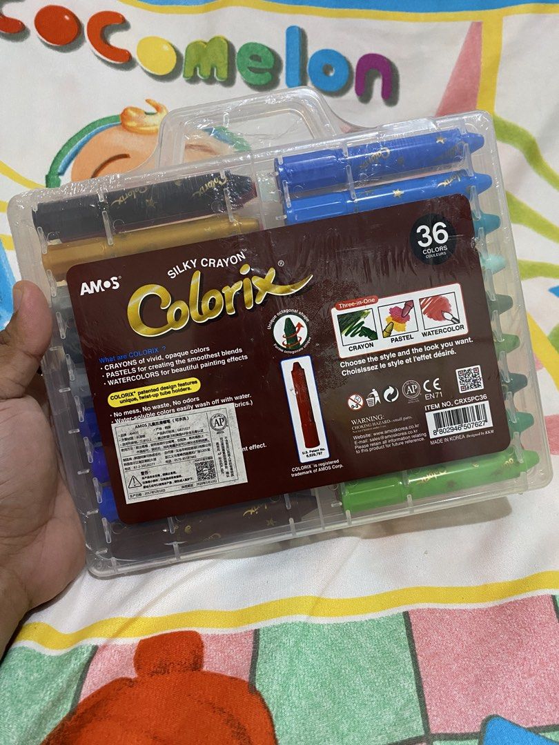 AMOS Colorix Silky Crayon 36-color set (Category: Stationery & School Supplies) located in Urdaneta. Submitted by prelovedandfound (Listing ID 1462280324, Image 2). Description: AMOS Colorix Silky Crayon 36-color set in a clear plastic case. Made in Korea Brandnew and selaed Ship via lbc cod/cop with dp Location: Urdaneta Pangasinan .