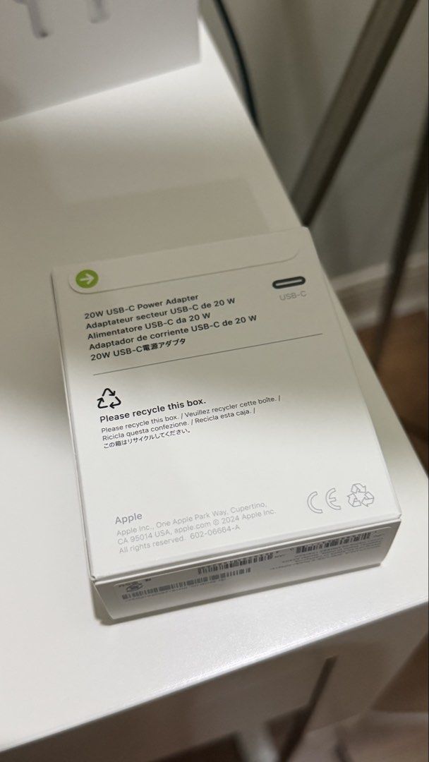 Apple 20W Adapter Charger (Category: Cables & Adaptors) located in Pasig City. Submitted by declutterpsg (Listing ID 1462324991, Image 2). Description: Sealed.