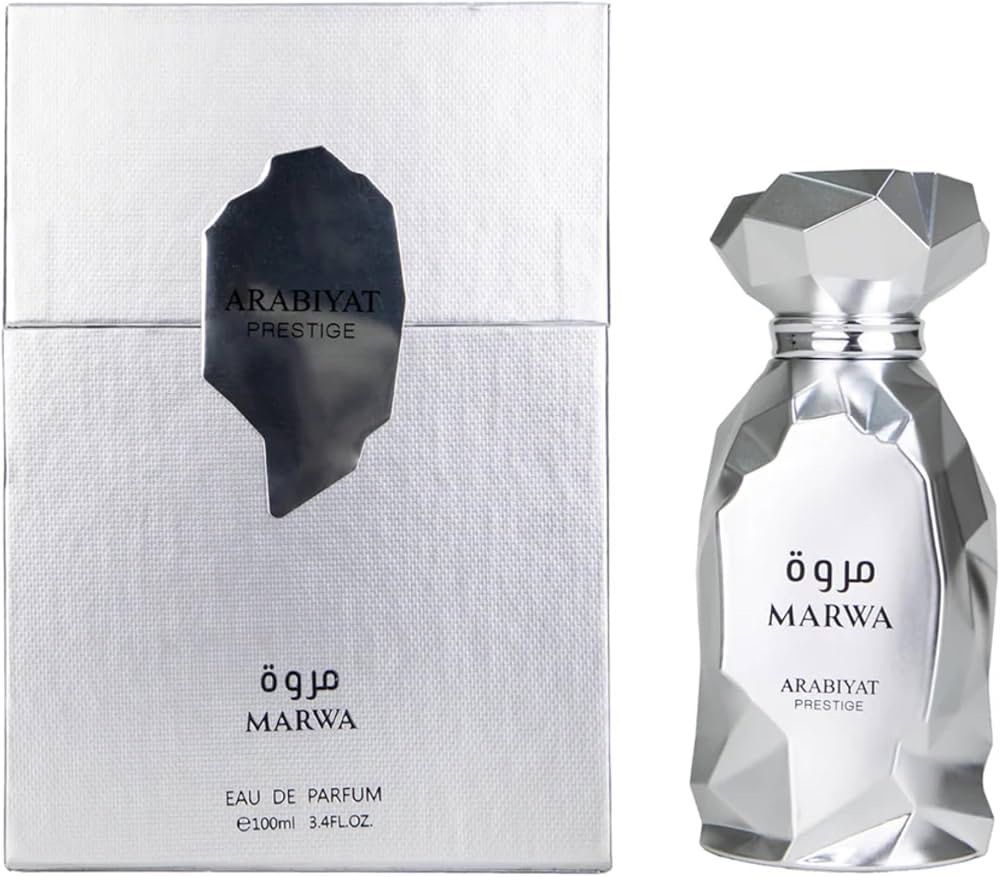 Arabiyat Prestige Marwa Eau de Parfum 100ml (Category: Fragrance & Deodorants) located in Manila. Submitted by acxiecjmor99878 (Listing ID 1462350274, Image 2). Description: - Arabiyat Prestige Marwa Eau de Parfum - 100ml bottle - Comes in original packaging - Features a unique geometric bottle design - Highly praised scent.