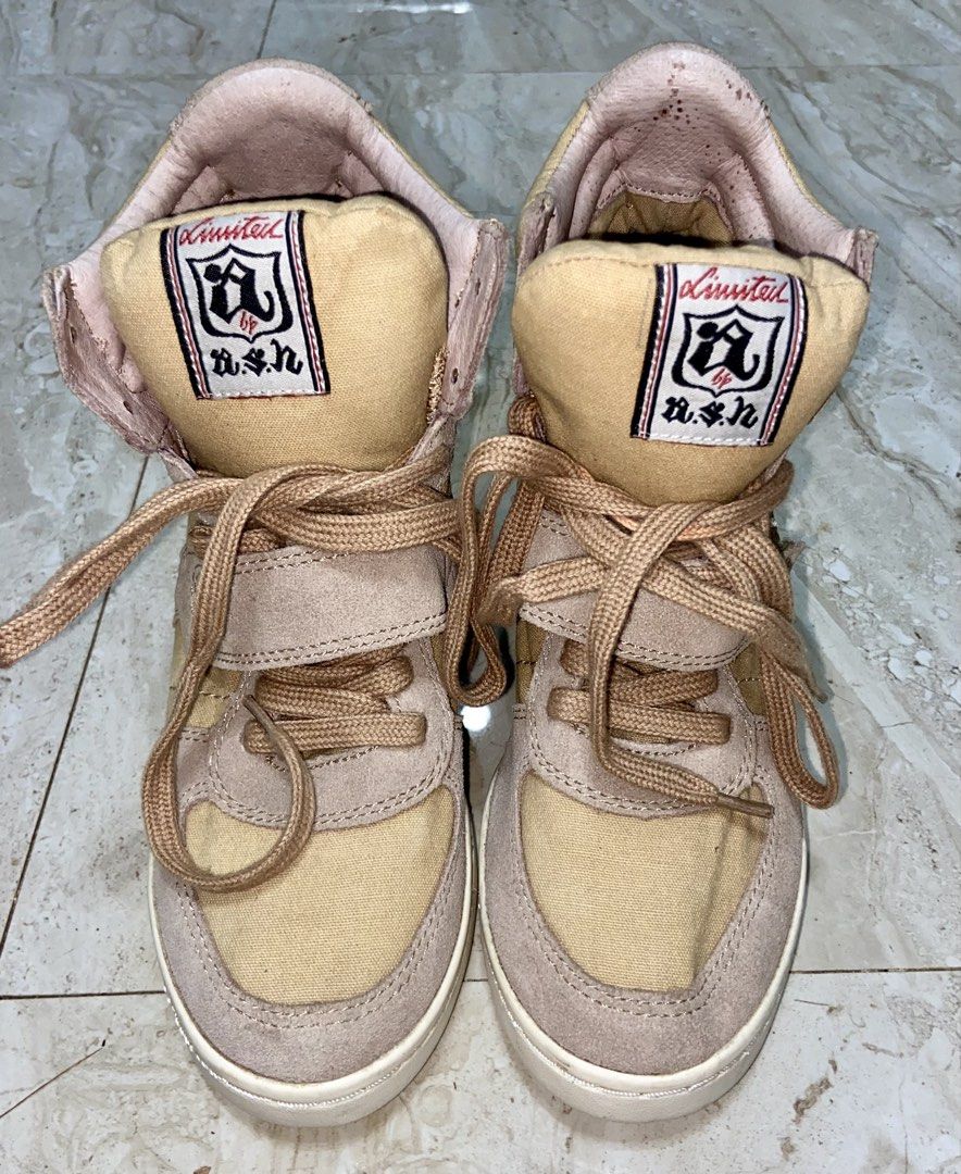 ASH Wedge Sneakers Size 37 (Category: Sneakers) located in Manila. Submitted by jenqumd030 (Listing ID 1462391278, Image 1). Description: - ASH wedge sneakers - Color: Beige and Pink - Style: Lace-up with velcro strap - Size: 37 - Condition: Pre-loved, with visible signs of wear (please check photos).