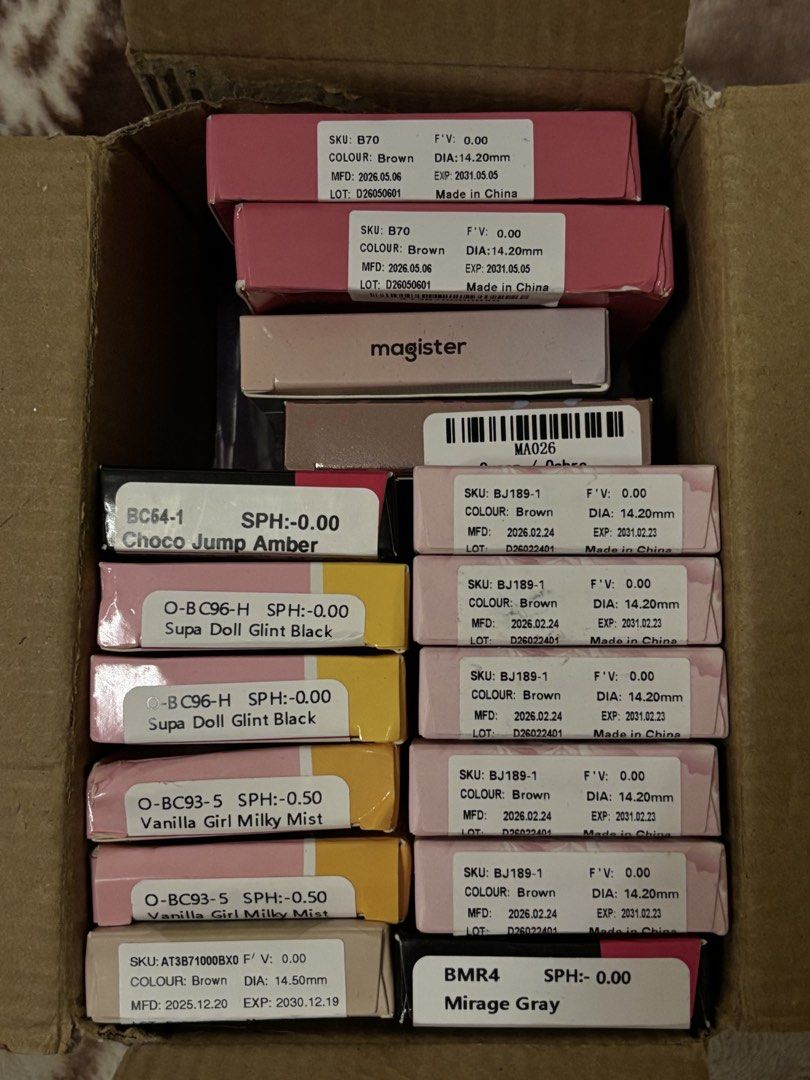 Assorted Colored Contact Lenses - Various Brands & Powers (Category: Vision Care) located in Laoag. Submitted by sushivara (Listing ID 1462425958, Image 1). Description: - Brand new colored contact lenses available. - Featuring popular brands like Magister. - Wide variety of colors, with a focus on brown shades. - Powers range from 0.00 to -0.50. - All items are unopened and in original packaging. - Ideal for a stylish and new look. Rules: No joy