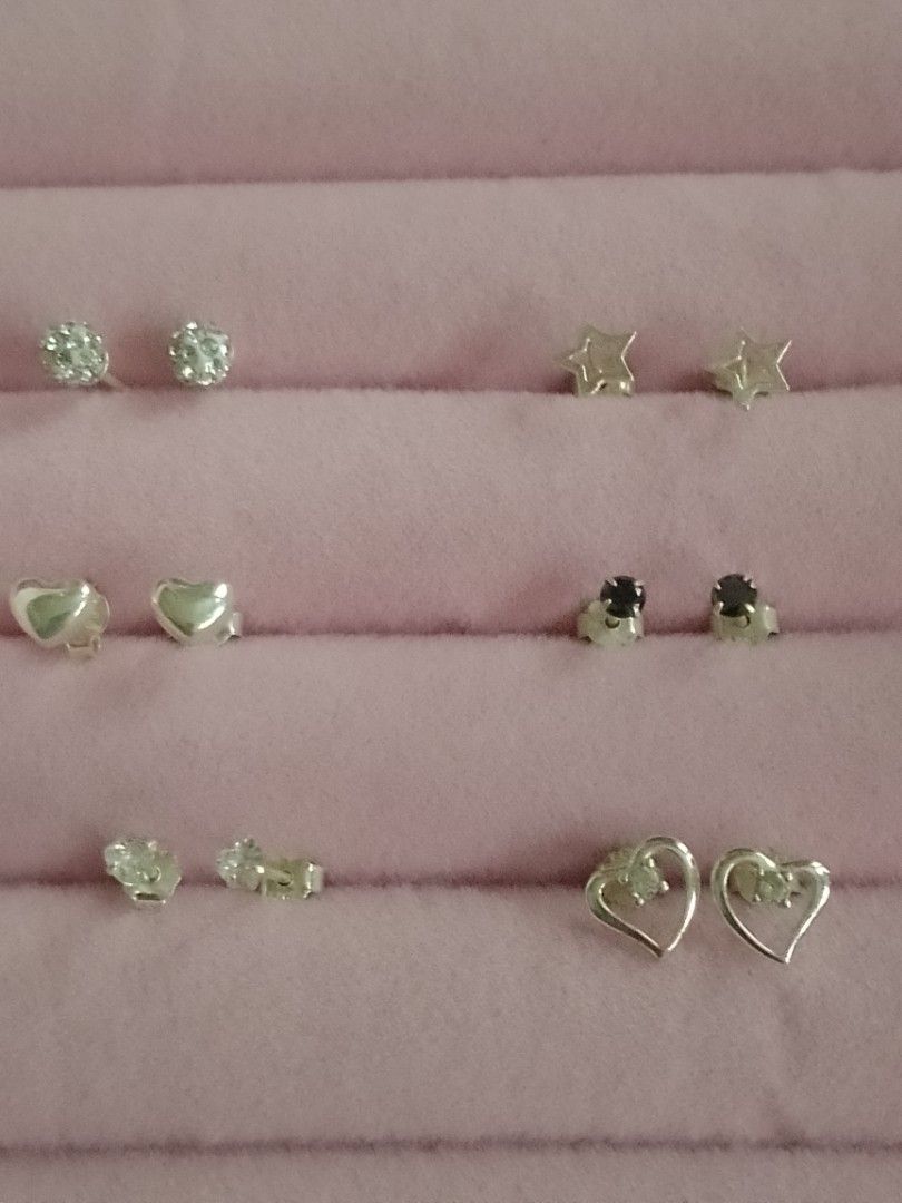 Assorted Stud Earrings - Silver 925 (Category: Earrings) located in Malabon City. Submitted by freecrystal.fa0732 (Listing ID 1462332756, Image 1). Description: Ounis silver stud earrings, two on top bnew, the rest like new/lightly used takeall for 600. can do meet ups near me shipping fee shouldered by buyer.