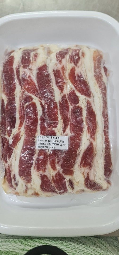 Assorted Vacuum-Sealed Bacon: Honey-Cured, Breakfast, Smoked, Cuts (Category: Chilled & Frozen Food) located in Quezon City. Submitted by marulim12 (Listing ID 1462285700, Image 2). Description: - Assorted vacuum-sealed bacon varieties available: Honey-Cured, Breakfast, Smoked, and Bacon Cuts . - thick cut bacons 100% meat quality! - all packing 500grams per pack - Perfect for cooking, ideal for breakfast or any meal. - Fresh from smoked house an