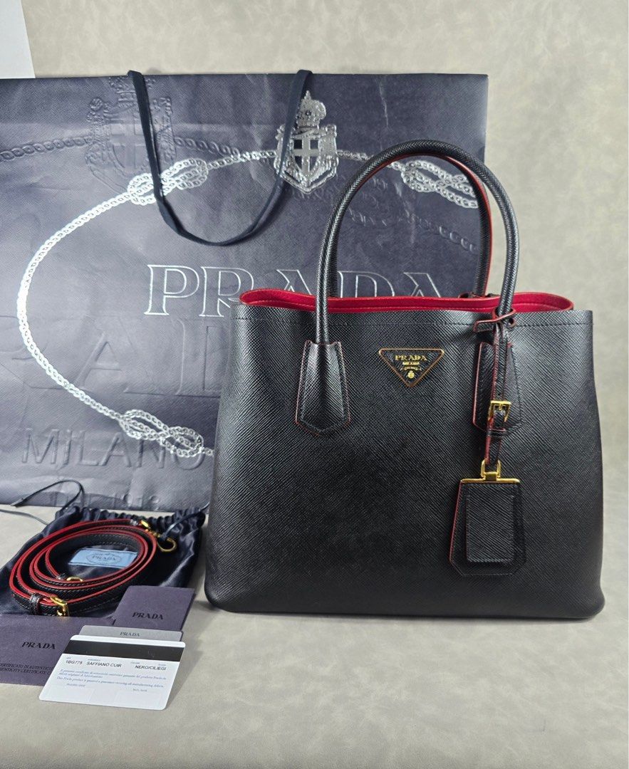 Authentic Prada Saffiano Cuir Medium (Category: Luxury Bags & Wallets) located in Taguig. Submitted by luxchelry (Listing ID 1462368829, Image 1). Description: Saffiano Cuir Medium ♦️Comes with detachable strap, authenticity card, carecard and paperbag ♦️9.5/10 ♦️Any discoloration is due to lighting only. ✨️P47000✨️ 📍Taguig All items are 100% authentic. Money back guarantee if the item is proven fake. Disclaimer: All product names, logos, brands