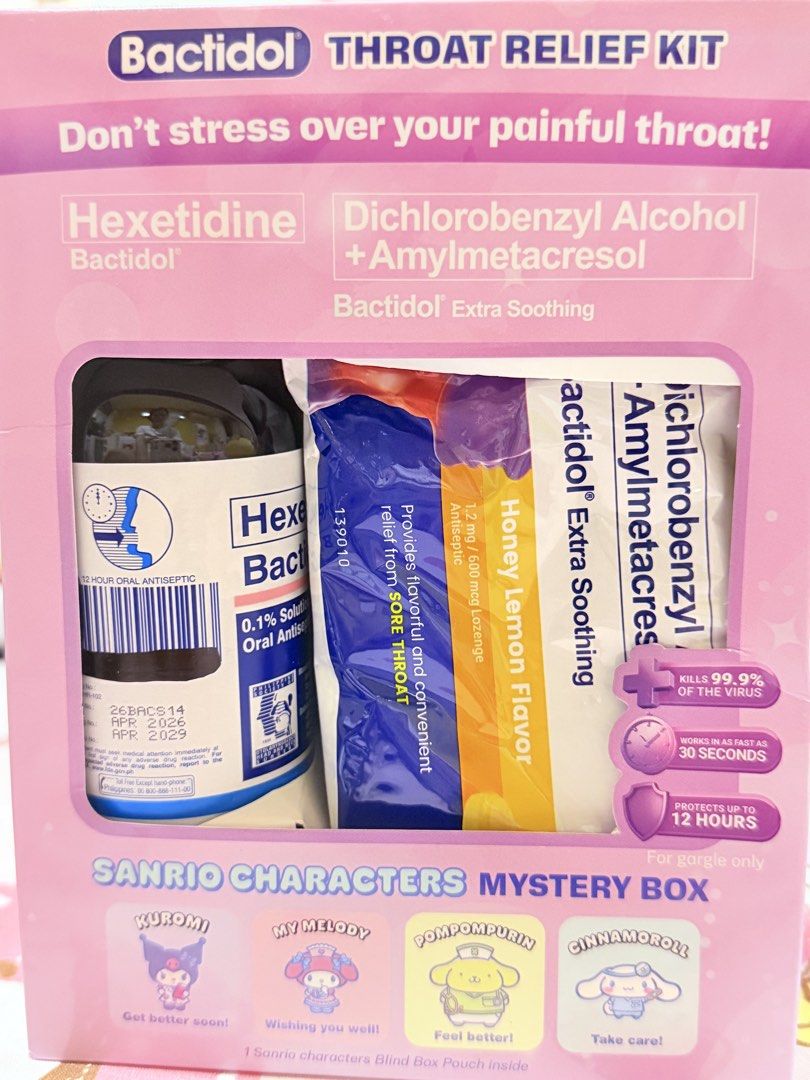 Bactidol throat relief kit (cinnamoroll pouch) (Category: Medical Supplies & Tools) located in Legazpi City. Submitted by lgponlineshop (Listing ID 1462344458, Image 1). Description: Doubled order.
