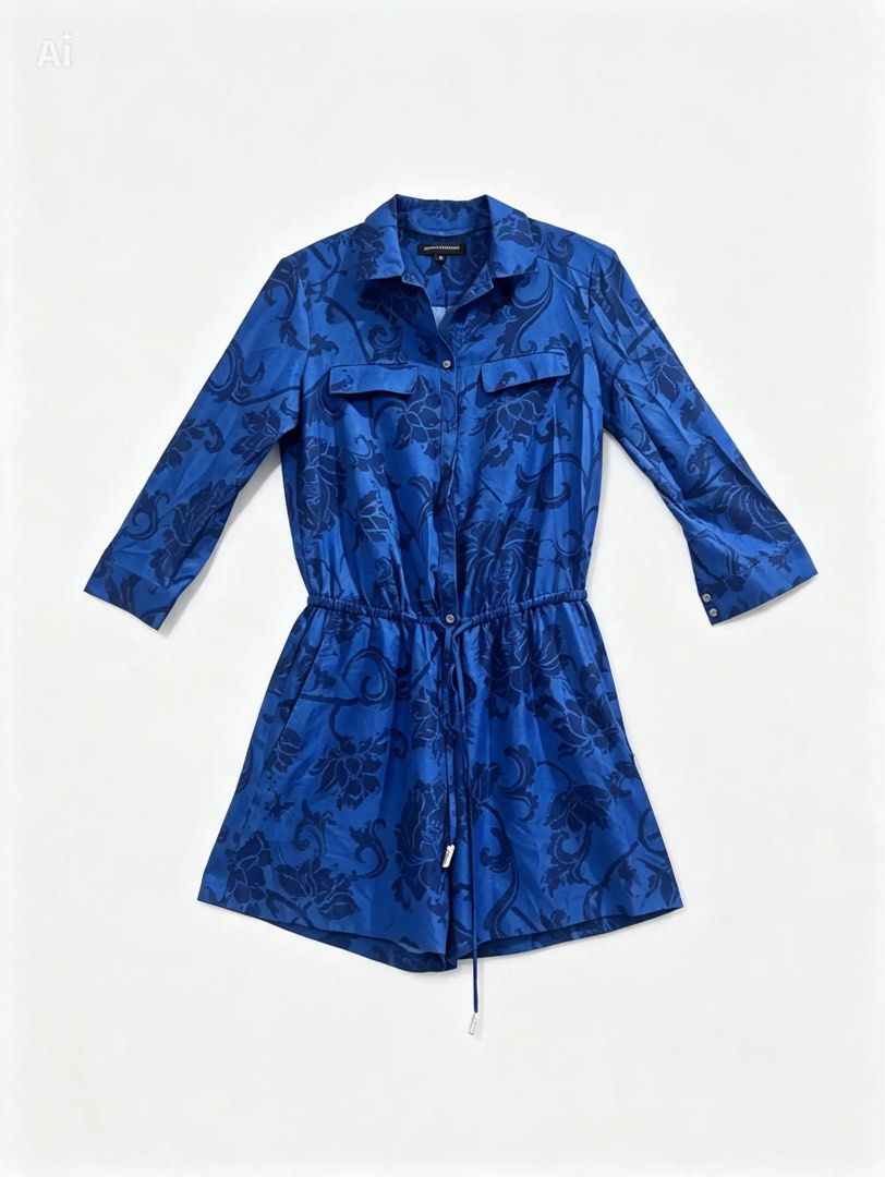 BANANA REPUBLIC (Category: Rompers) located in Davao. Submitted by sart0ria85 (Listing ID 1462376372, Image 1). Description: A royal blue printed romper. 100% POLYESTER MADE IN CHINA 🇨🇳 XSMALL. Size 0-2 EXCELLENT CONDITION (97/100).