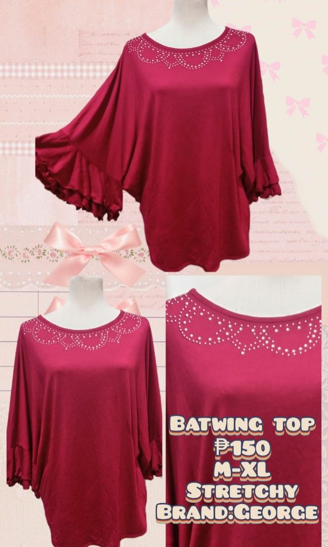 Batwing top (Category: Blouses) located in Mabalacat. Submitted by unboxasmr_stuff (Listing ID 1462272074, Image 1). Description: Fb:tacosdiarrhea 𐙚MOP: GCASH 𐙚MOD: J&T 𐙚No rush shipping 𐙚Product color may be lighter or darker in actual due to lighting/photography. 𐙚no deleting of comments 𐙚all items are preloved, so please manage your expectations 𐙚No refund or cancelations on orders! 𐙚No COD Loc📍: Mabalacat City, Pampanga.