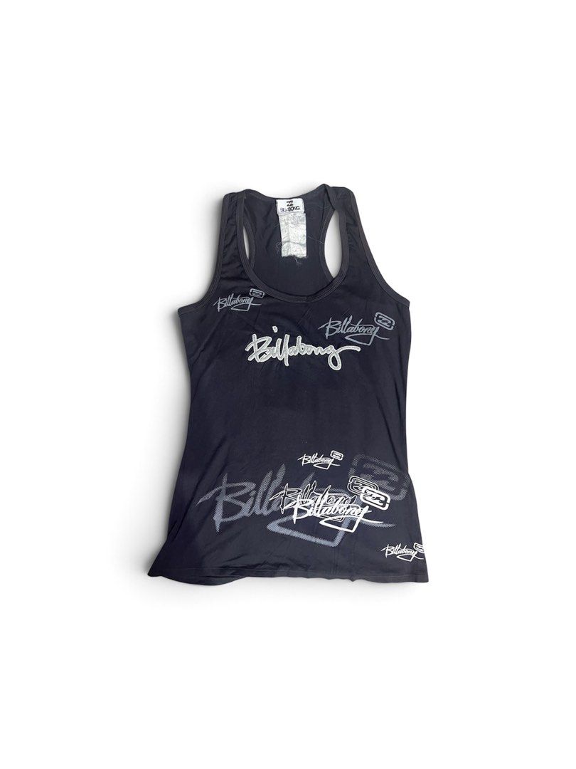 Billabong Black Graphic Tank Top (Category: Sleeveless) located in Valenzuela. Submitted by _tann17 (Listing ID 1462382757, Image 1). Description: - Black Billabong tank top - Features multiple graphic prints - Racerback style - Ideal for casual wear or workouts - Made from soft fabric - Easy to pair with shorts or jeans.