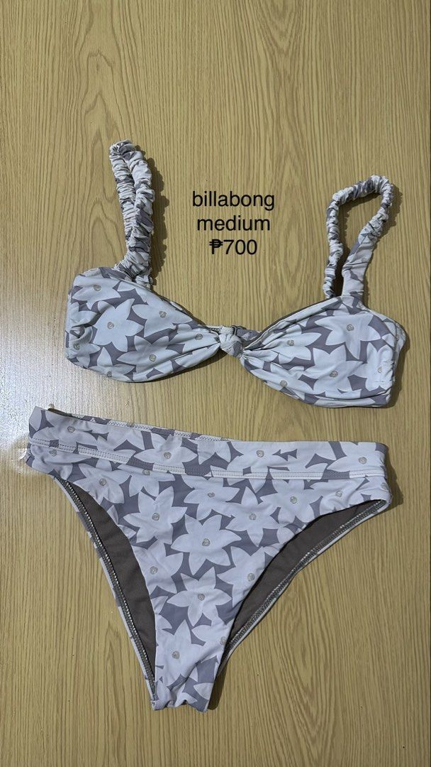 Billabong Floral Bikini Set - Medium (Category: Bikinis & Swimsuits) located in Manila. Submitted by vhhhhhhh (Listing ID 1462408638, Image 1). Description: - Billabong bikini set - Size: Medium - Design: Pretty grey and white floral pattern - Top Features: Knotted front, ruched straps - Bottoms Features: Comfortable fit - Perfect for beach or pool - Price: P700.