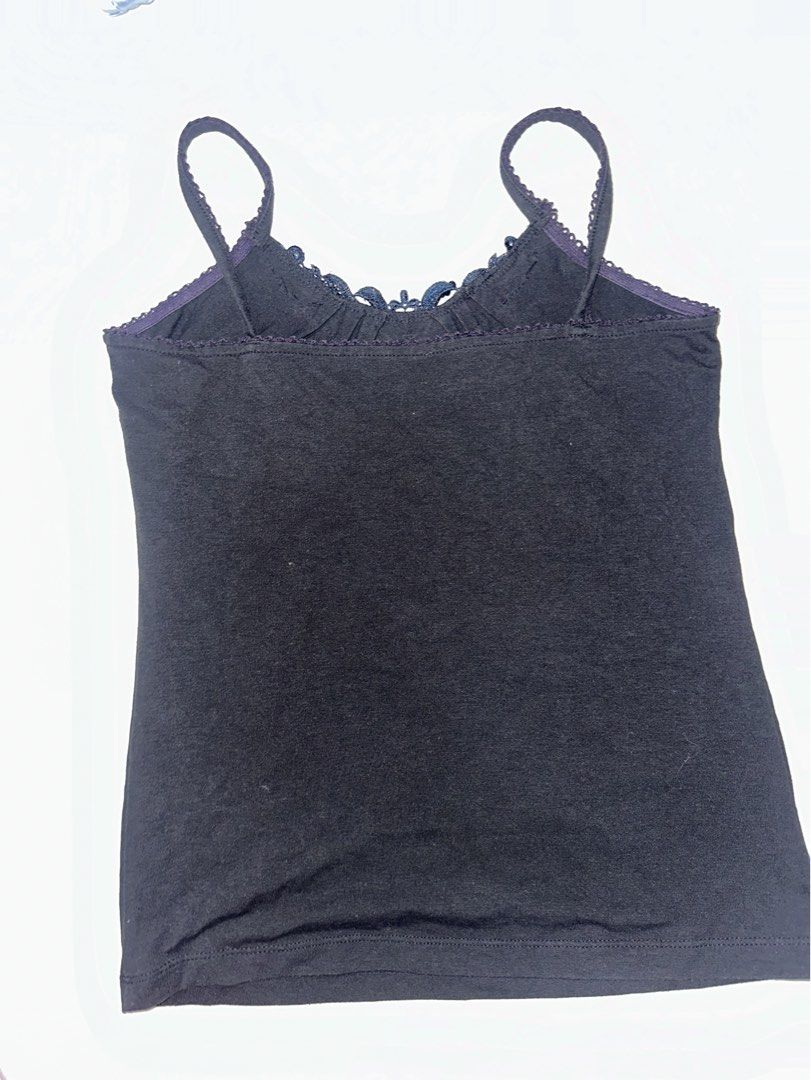 Black camisole with sequin and lace trim (Category: Sleeveless) located in Manila. Submitted by etain.xo (Listing ID 1462412978, Image 2). Description: - Classic black camisole top - Thin spaghetti straps - Pretty lace trim with sequins and beads at the neckline - Gathered detail at the bust - Versatile for layering or wearing on its own.