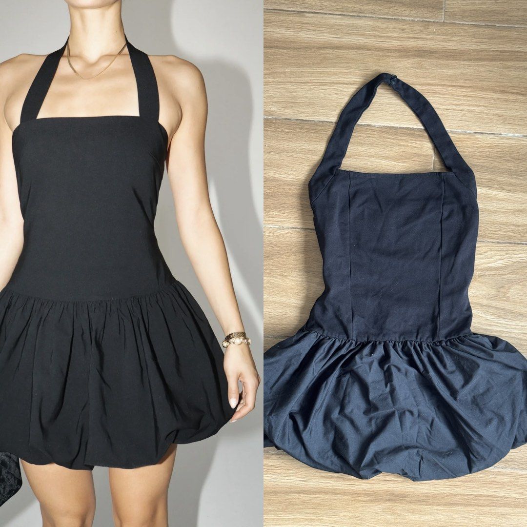 Classy Chic Halter Bubble Hem Mini Dress in Black (Category: Dresses) located in Calamba. Submitted by shop.ysha (Listing ID 1462375384, Image 1). Description: bought from 🇺🇸 classy chic bubble dress ✨ Size : Medium on tag but altered 1 inch both sides to fit Small (you can undo to fit Medium or use as is for size Small) ‼️ all items are available unless marked sold ‼️ loc: Calamba, Laguna (Nuvali) ‼️ if you like it, buy it asap or you’ll regre
