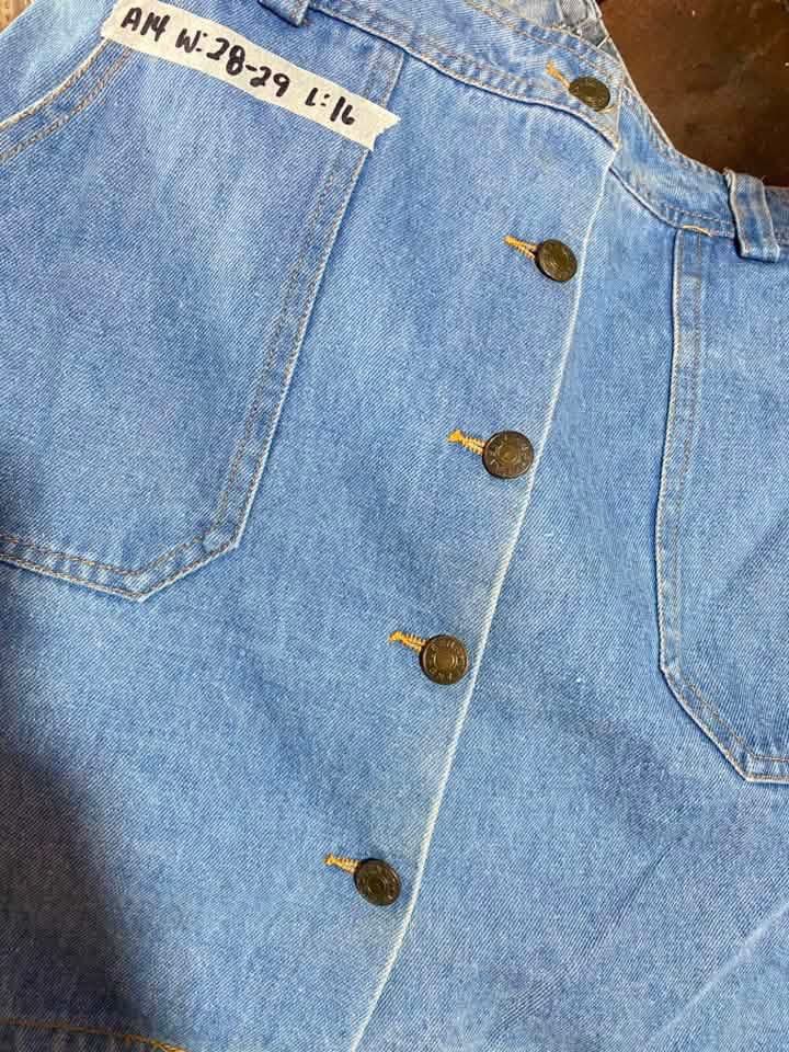 Blue Denim Button-Front A-Line Skirt (Category: Skirts) located in Paranaque City. Submitted by golden_jinkay (Listing ID 1462423668, Image 3). Description: -Waist:28-29 -Lenght 16 - Cute blue denim skirt - Button front closure - Two front pockets - A-line silhouette - Ideal for casual wear - Versatile for pairing with various tops - Pairs well with sneakers or sandals.