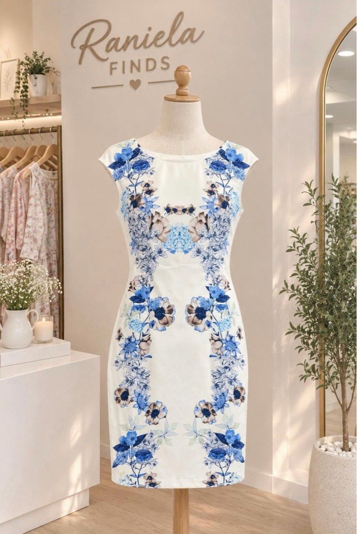 Blue Floral Print Dress (Category: Dresses) located in Quezon City. Submitted by ranielafinds (Listing ID 1461641395, Image 1). Description: Blue Floral Print Dress 💙🌸 Elegant and feminine floral print dress featuring beautiful blue floral details on a cream/off-white background. Simple, flattering, and easy to style for casual days, brunch, dates, or special occasions. Details: • Color: Cream / Off-White with Blue Floral Print • Sleeveless • F