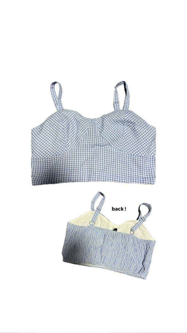 Blue Gingham Sweetheart Neckline Crop Top (Category: Others Tops) located in Paranaque City. Submitted by nikadeclutters (Listing ID 1462344615, Image 1). Description: Cute blue and white gingham crop top with sweetheart neckline and smocked back. Adjustable straps. Perfect for summer!.