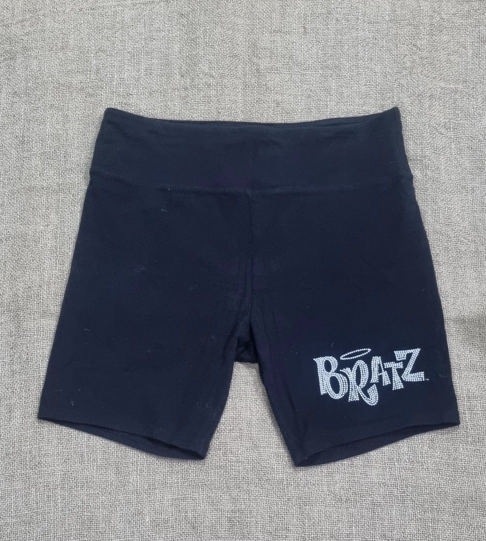 Bratz biker shorts (Category: Activewear) located in San Jose del Monte. Submitted by angelsnest (Listing ID 1462306196, Image 1). Description: fits best XL 95% cotton + 5% spandex graphic glitter print stretchable 9/10 color rate used a few times only few lints on the crotch area rfs: lost some weight Gcash, Maya, Bank transfer.