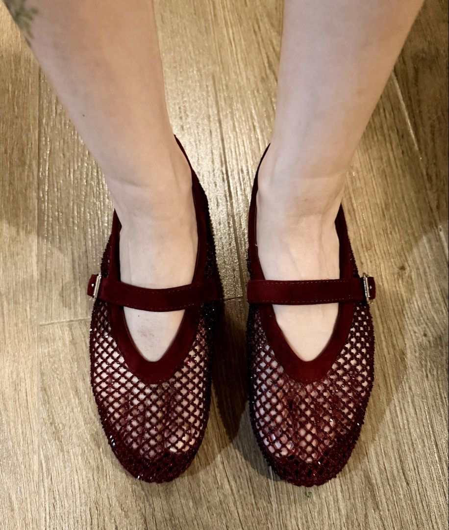 Burgundy Mesh Embellished Flats (Category: Flats & Sandals) located in Marikina City. Submitted by teacher.maria (Listing ID 1462061721, Image 3). Description: - Color: Burgundy - Style: Mesh Flats - Features: Sparkly embellishments, strap with buckle closure - Size: 36 - Occasion: Great for dressing up.