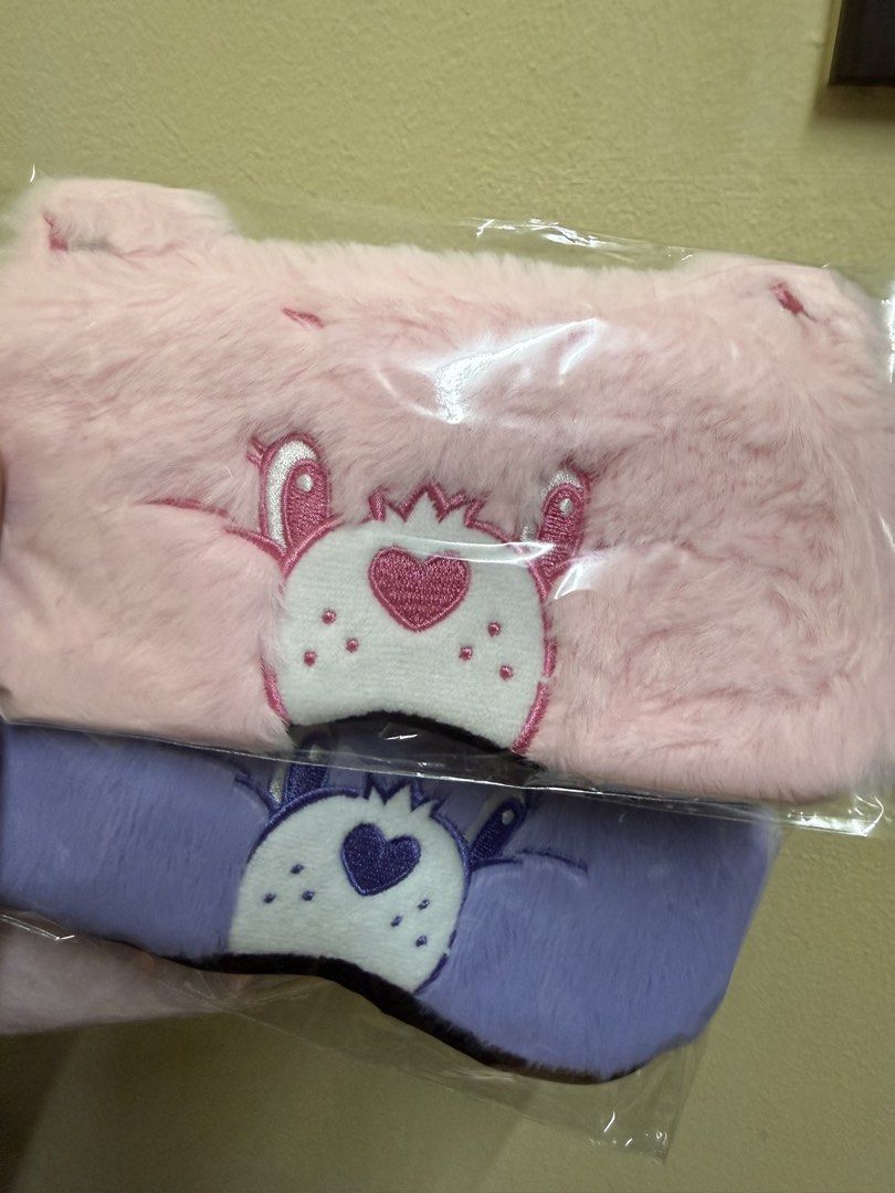 Care Bears plush sleeping eye mask ( brand new just washed never use) (Category: Everything Else Others) located in Manila. Submitted by a.c.shop (Listing ID 1462380759, Image 2). Description: Price is each / just washed never used 2 pink and 1 violet Care Bears plush sleeping eye mask featuring a soft fuzzy texture and an embroidered heart face design.